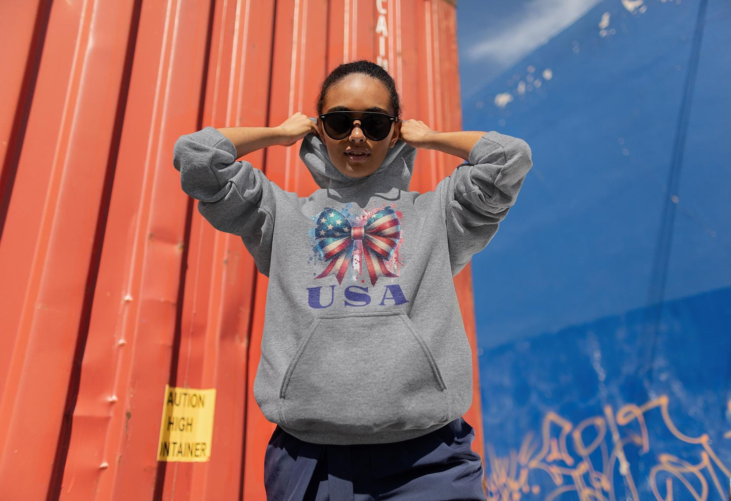 Patriotic Bow Hoodie - USA Design, Fourth of July, Independence Day, Gift for Her, Cozy Sweatshirt, Summer Style, Holiday Apparel
