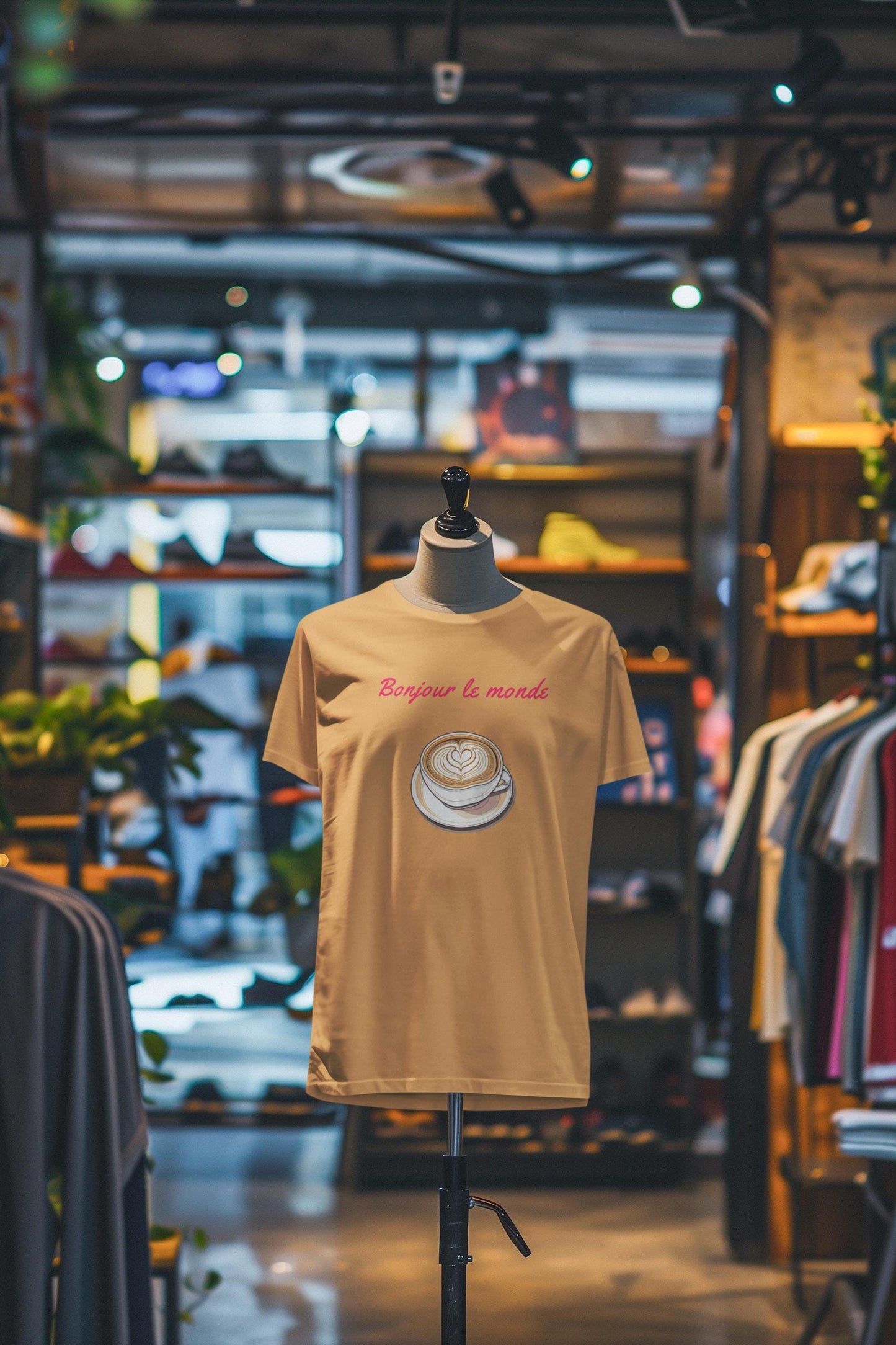 Bonjour le Monde Weekend Coffee T-Shirt, Unisex Tee, Vintage Aesthetic, Women Casual Wear, Gift for Coffee Lovers, Travel and Café Culture