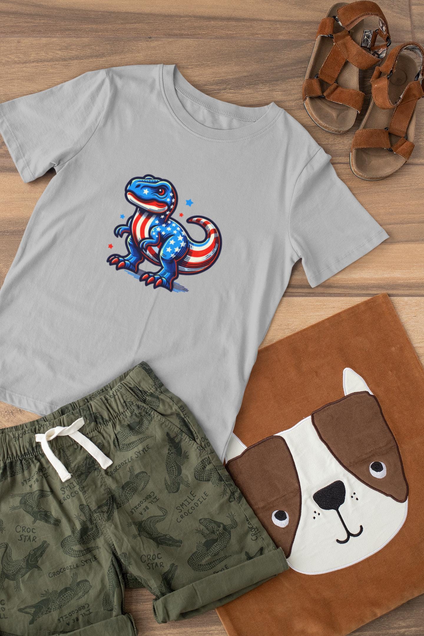 Dinosaur Fourth July Tee, Kids Dinosaur Graphic Tee, Fun Shirt for Children, Cool Summer Clothing, Funny Independence Day Gift For Kids