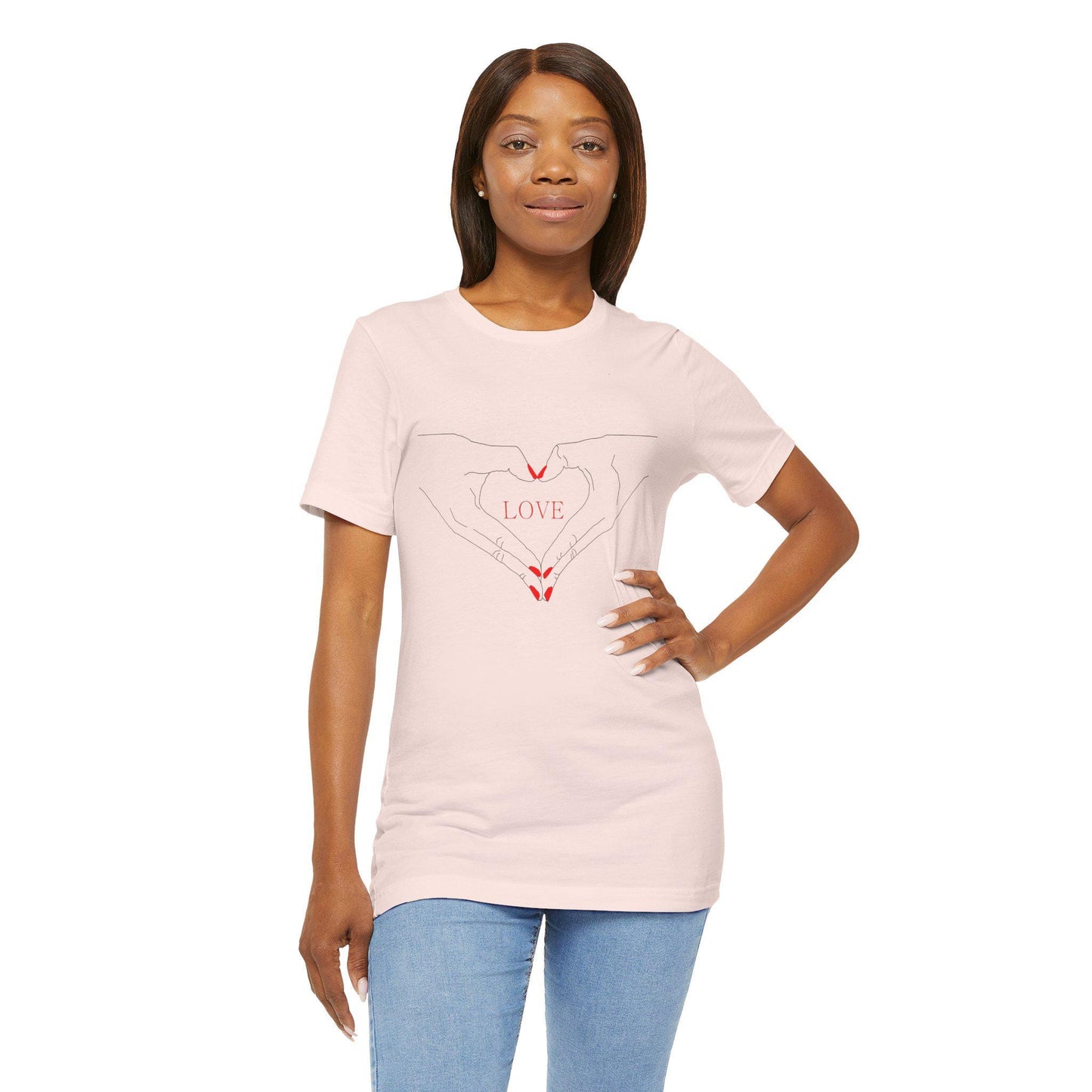 I Heart Love Hands Unisex Jersey Tee, Cute Couple Shirt, Gift for Her, Gift for Him, Valentine's Day Gift, Everyday Casual Wear