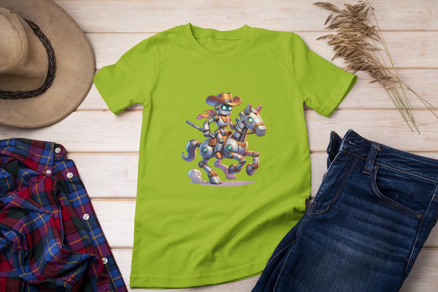 Kids Fun Robot Cowboy Tee, Back-to-School T-Shirt, Unique Gift for Kids, Birthday Shirt, Playful Graphic Kids Wear, Back to School Apparel