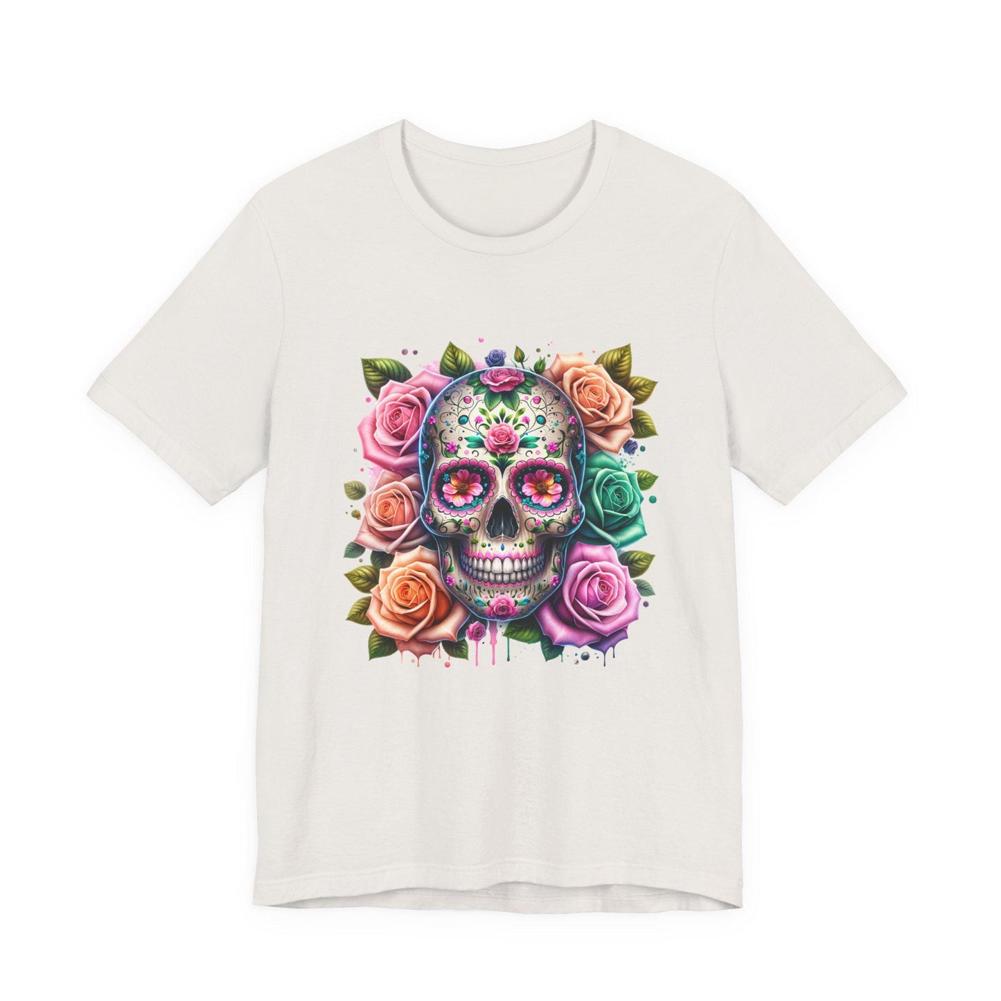Boho Floral Skull Graphic T-Shirt - Unisex Short Sleeve Shirt, Floral Apparel, Boho Fun Gift, Casual Wear, Trendy T-Shirt, Flirty Fun Tee