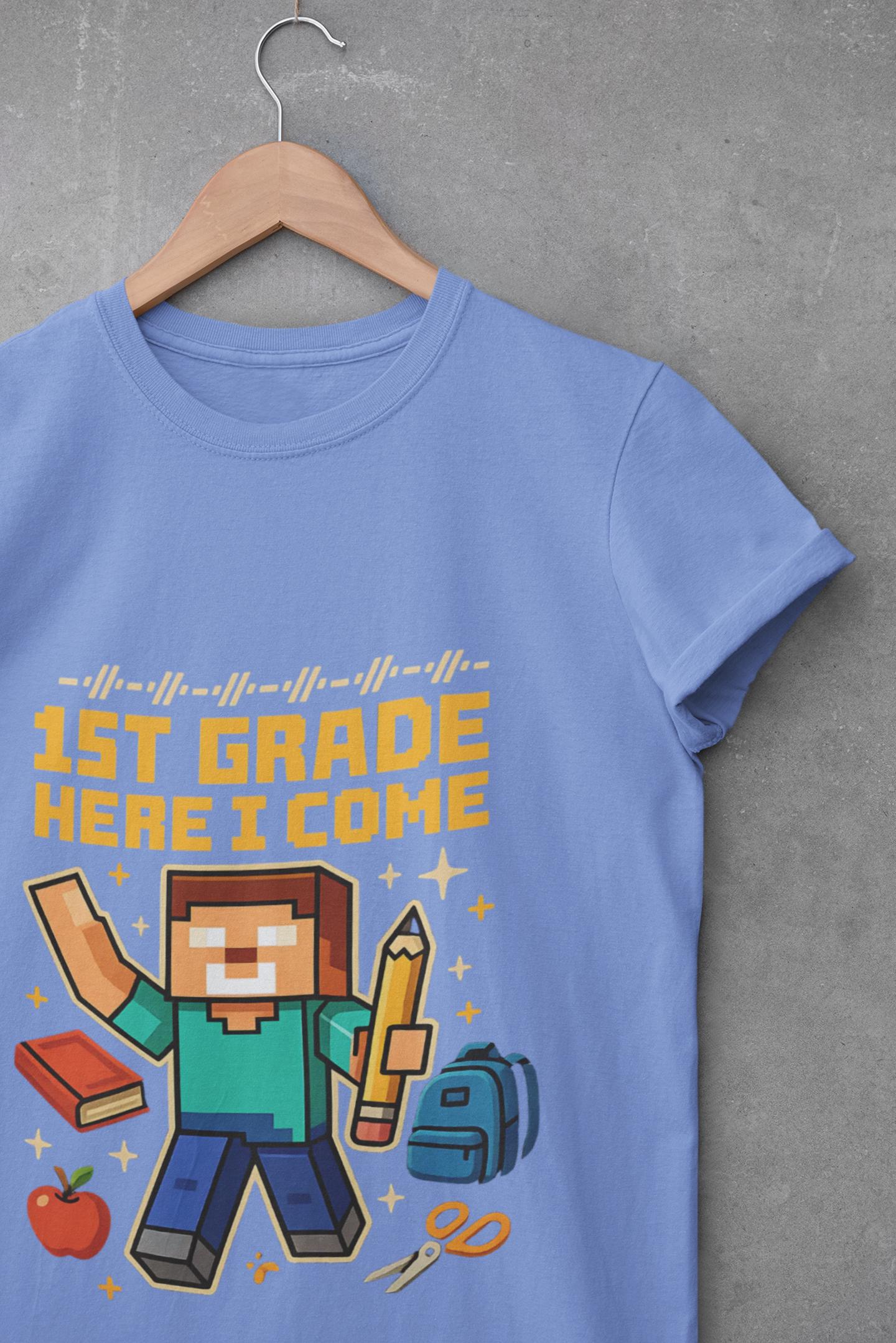 Minecraft Inspired 1st Grade Adventure Youth T-Shirt, Kids Tee, Back to School Gift for Students, Welcome Back T-Shirt, Back-to-School Tee