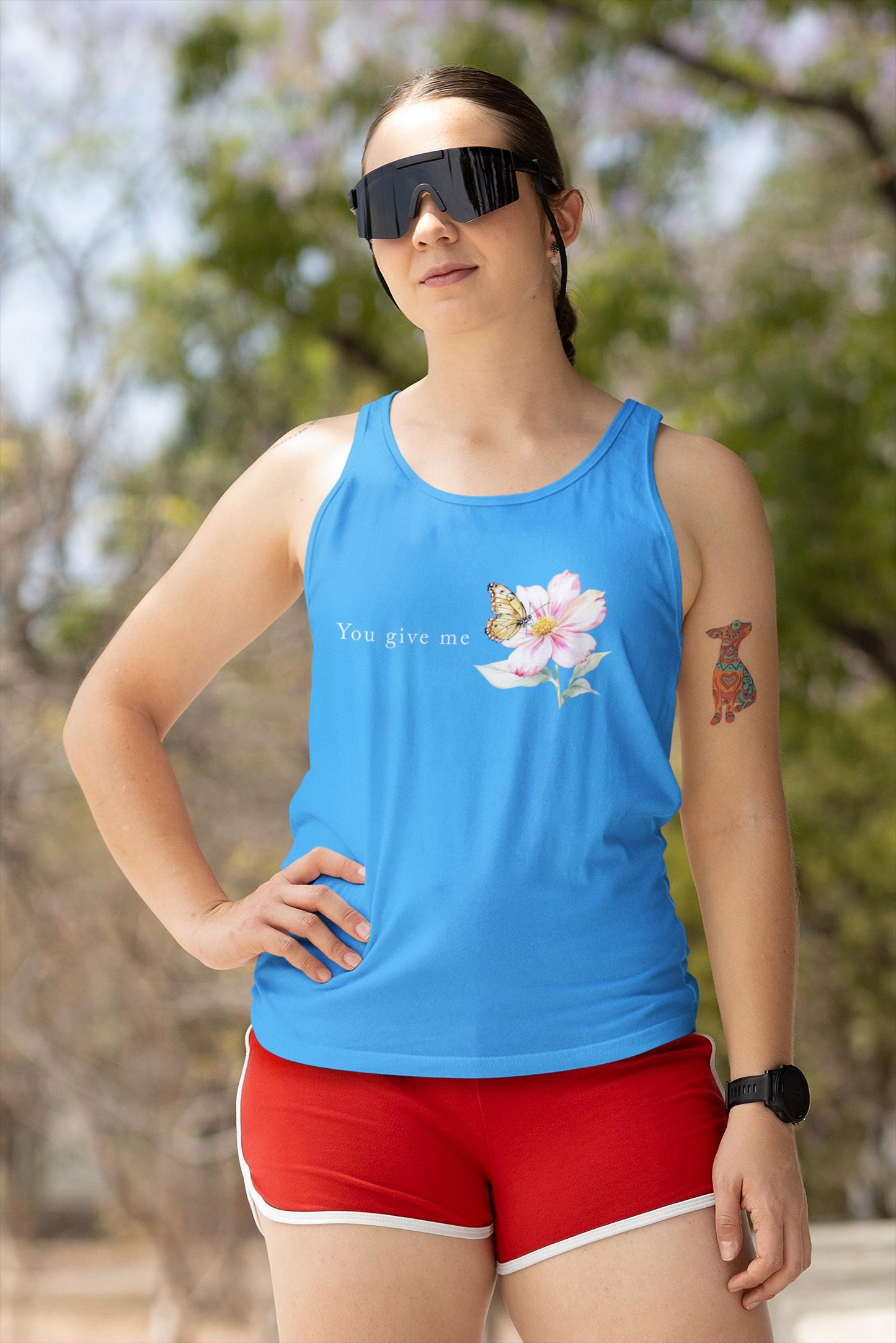 Whimsical Floral Butterfly Tank Top, Nature Lover Shirt, Everyday Casual Tee, Gift for Her, Spring Fashion Top, Eco-friendly Apparel, Unisex