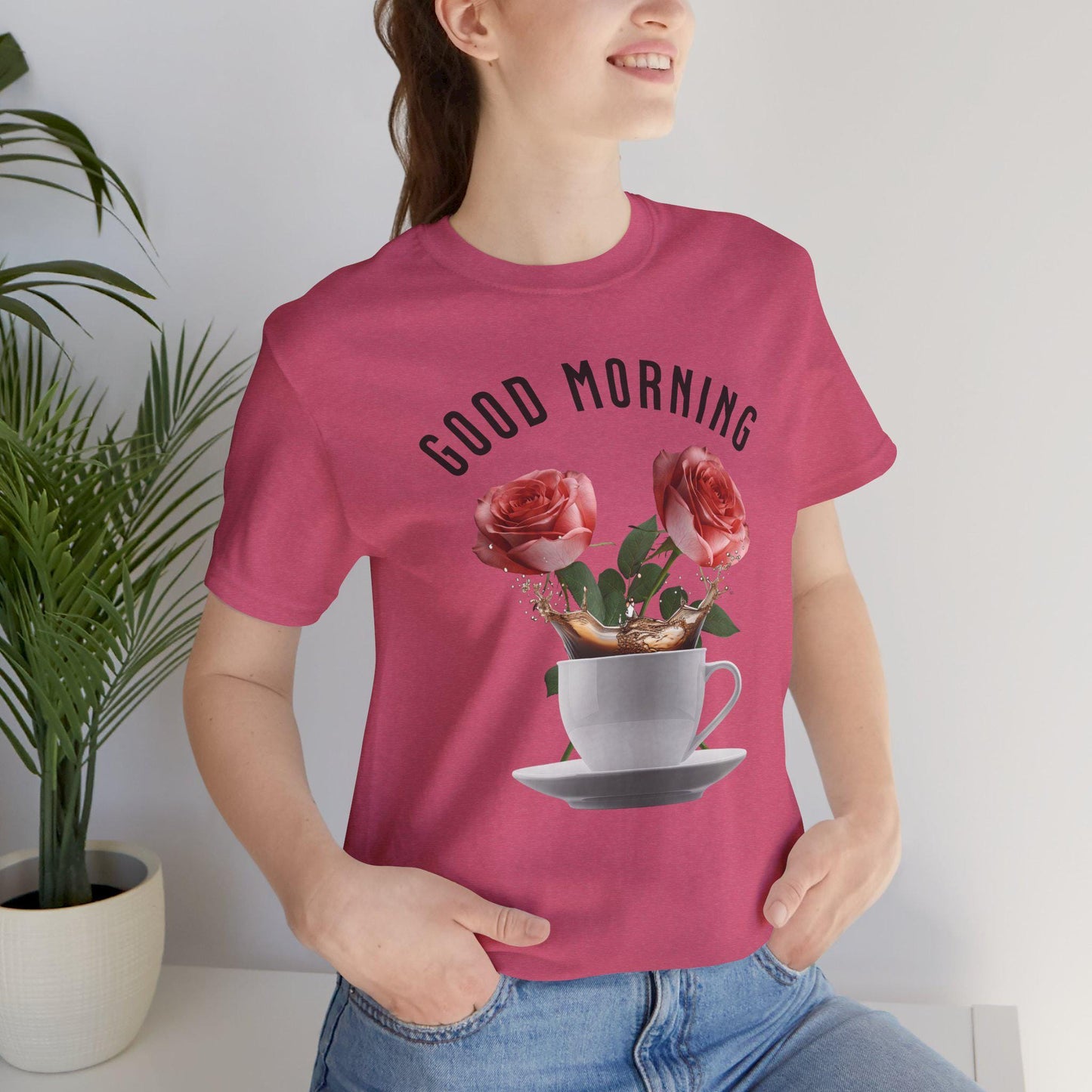 Good Morning Floral Coffee Tee, Unisex Jersey Short Sleeve Tee, Inspirational Gift, Birthday Gift, Casual Wear, Spring Vibes