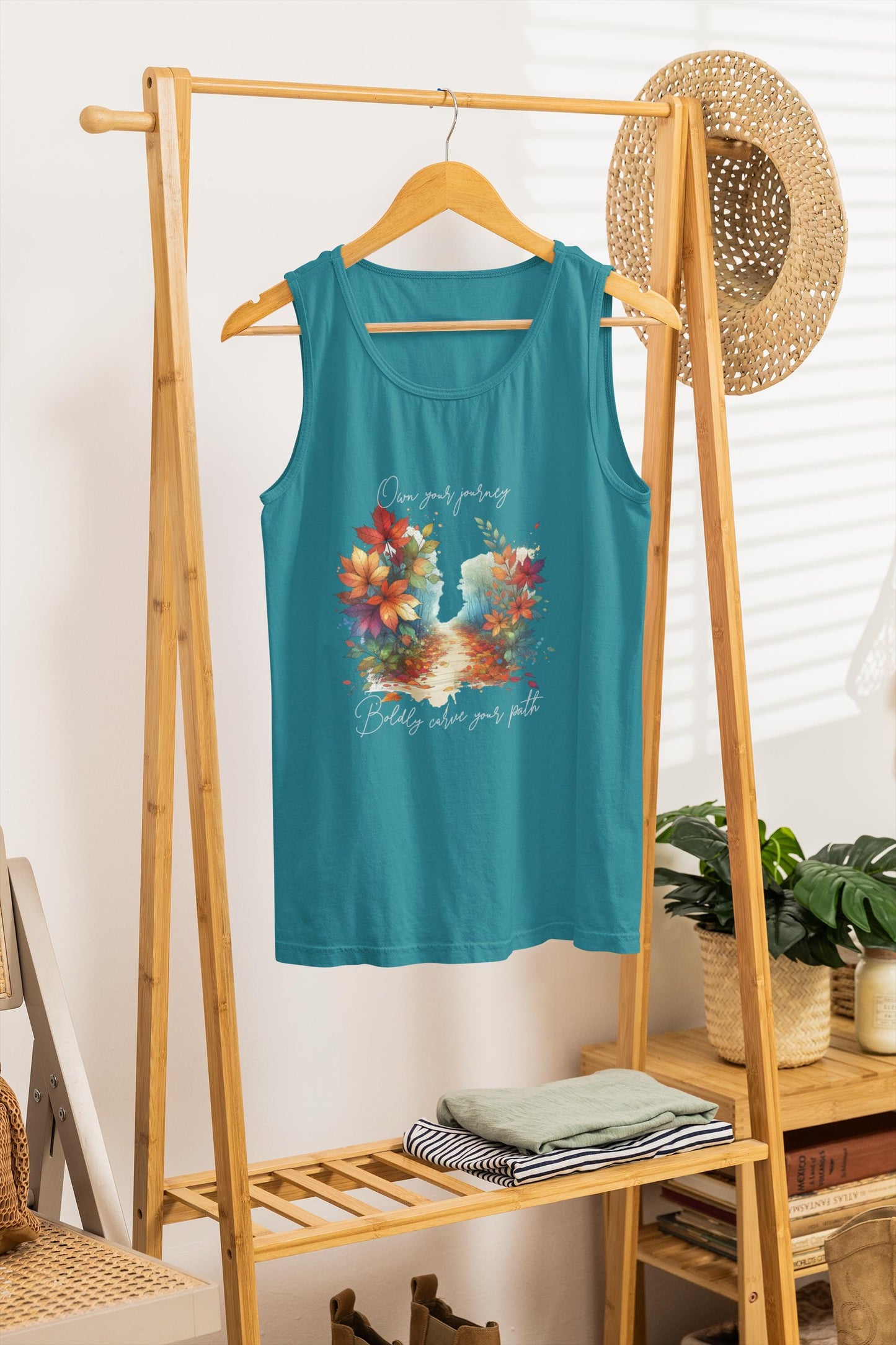 Colorful Autumn Tank Top, Own Your Journey & Boldly Carve Your Path Top, Nature Vibe, Inspiring Boho Casual Wear Top, Comfort Colors
