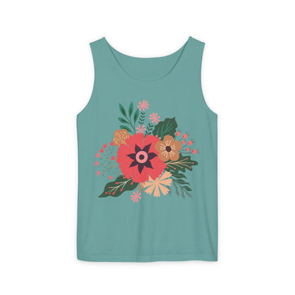 Boho Floral Tank Top, Soft Cotton Summer Tee, Boho Chic Top, Gift for Her, Casual Wear, Fun Vibes Shirt, Comfort Color, Summer Style Blouse,