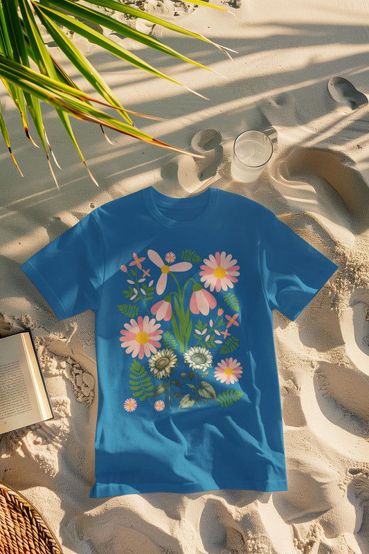 Boho Daisy Flower Tee Shirt, Boho Floral Garden, Comfort Colors Wildflower T-Shirt, Summer Style, Casual Tee, Trendy Flower Print Shirt