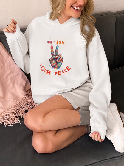 Cherrish Your Peace Sign Unisex Hoodie with Vibrant Design, Cozy Sweatshirt for Everyday Wear, Perfect Gift for Activists, Casual Streetwear