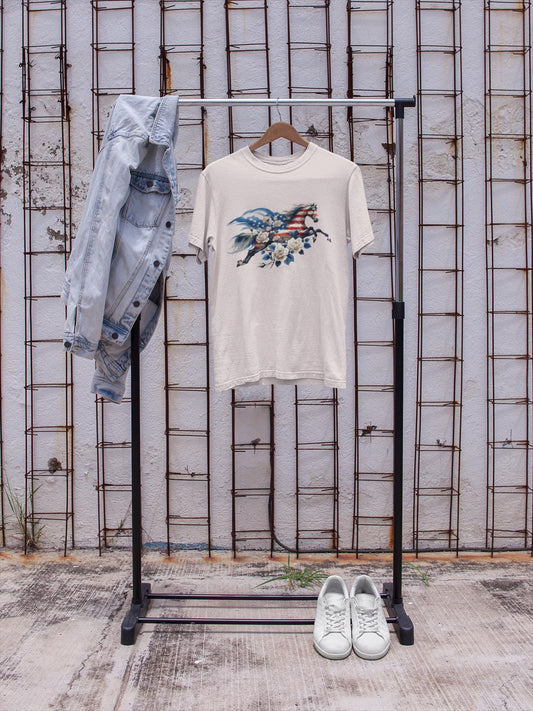 American Flag Horse Shirt, Equestrian Freedom Tee - Vintage Horse Design, Independence Day 4th Of July, Horse Lovers, Red White Blue