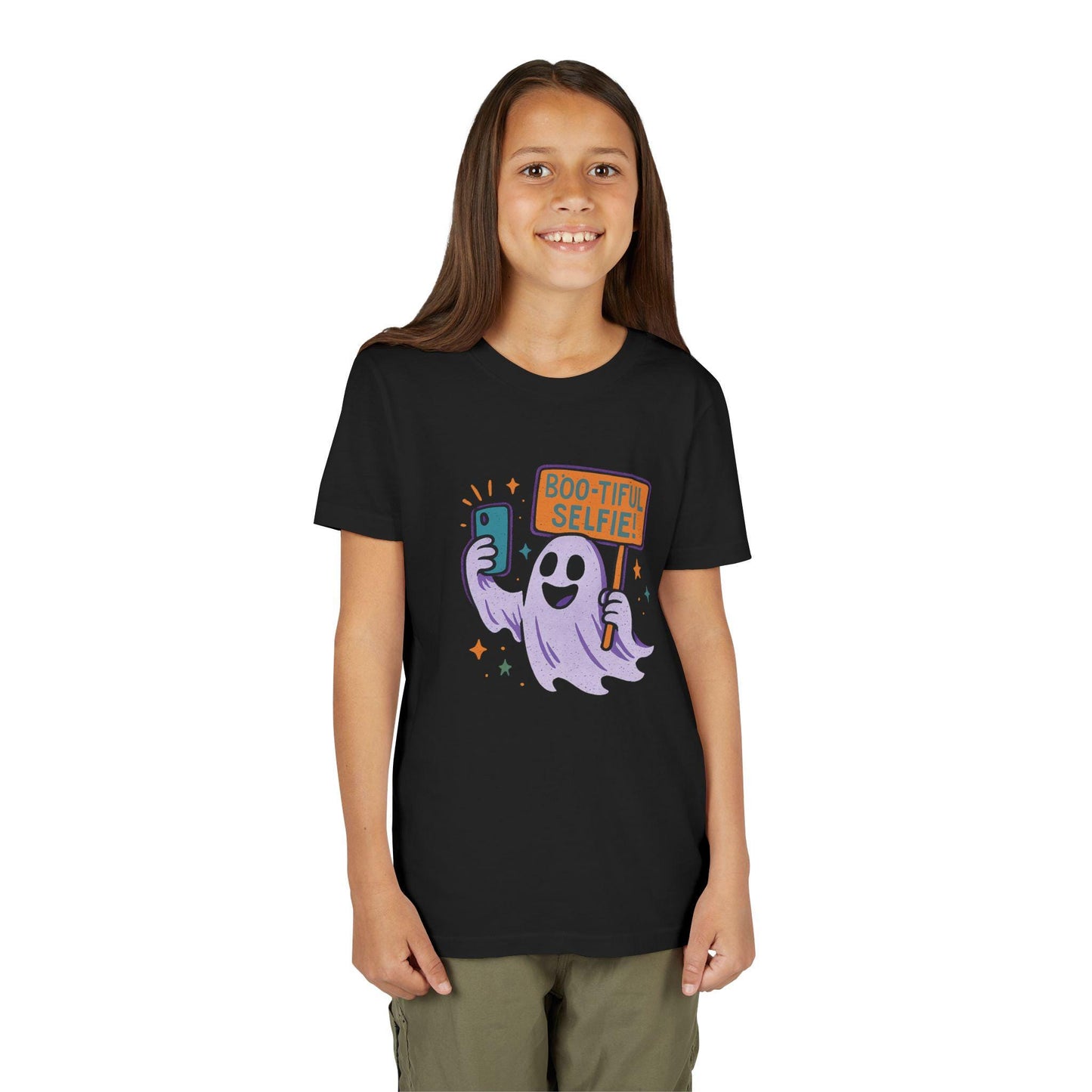 Boo-tiful Selfie Ghost Kids Tee, Halloween Shirt, Youth Tee for Boys and Boys, Spooky Kids Apparel, Fun Ghost Design, Back to School Apparel