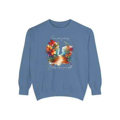 Colorful Autumn Sweatshirt, Own Your Journey & Boldly Carve Your Path Top, Nature Vibe, Inspiring Boho Casual Wear Top, Comfort Colors