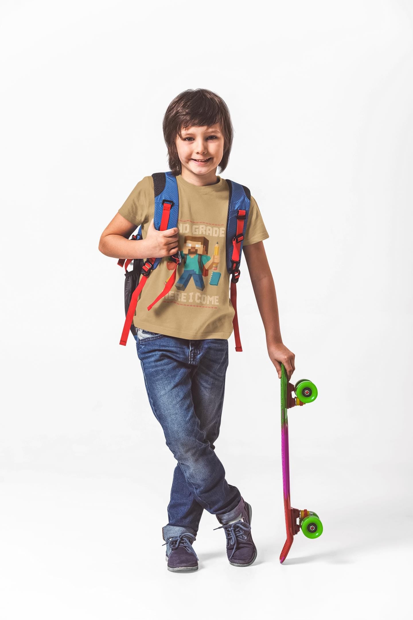 2nd Grade Here I Come Tee, Kids Cotton T-Shirt, Funny Back to School Children's T-Shirt Gift, Kids Birthday Present for Fisrt Day of School