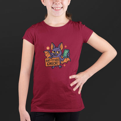 Funny Youth Tee with Batitude Check Design, Kids Halloween Shirt, Bat Shirt for Children, Cute Halloween Outfit, Gift for Halloween Party