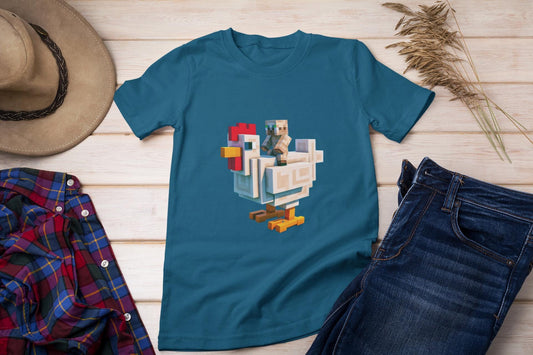 Minecraft Movie Chicken Jockey Kids T-Shirt, Fun Graphic Tee for Playtime, Cool Gift for Birthdays, School Days, Casual Back to School Wear