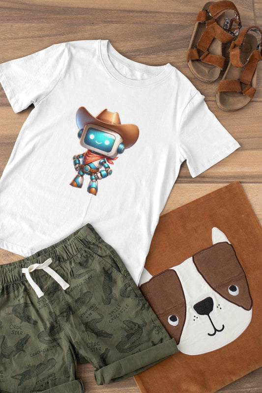 Cowboy Robot Youth Tee, Fun Kids T-Shirt, Cute Graphic Tee, Birthday Gift, Casual Wear, Summer Outfit, Screen Print Design, Back to School