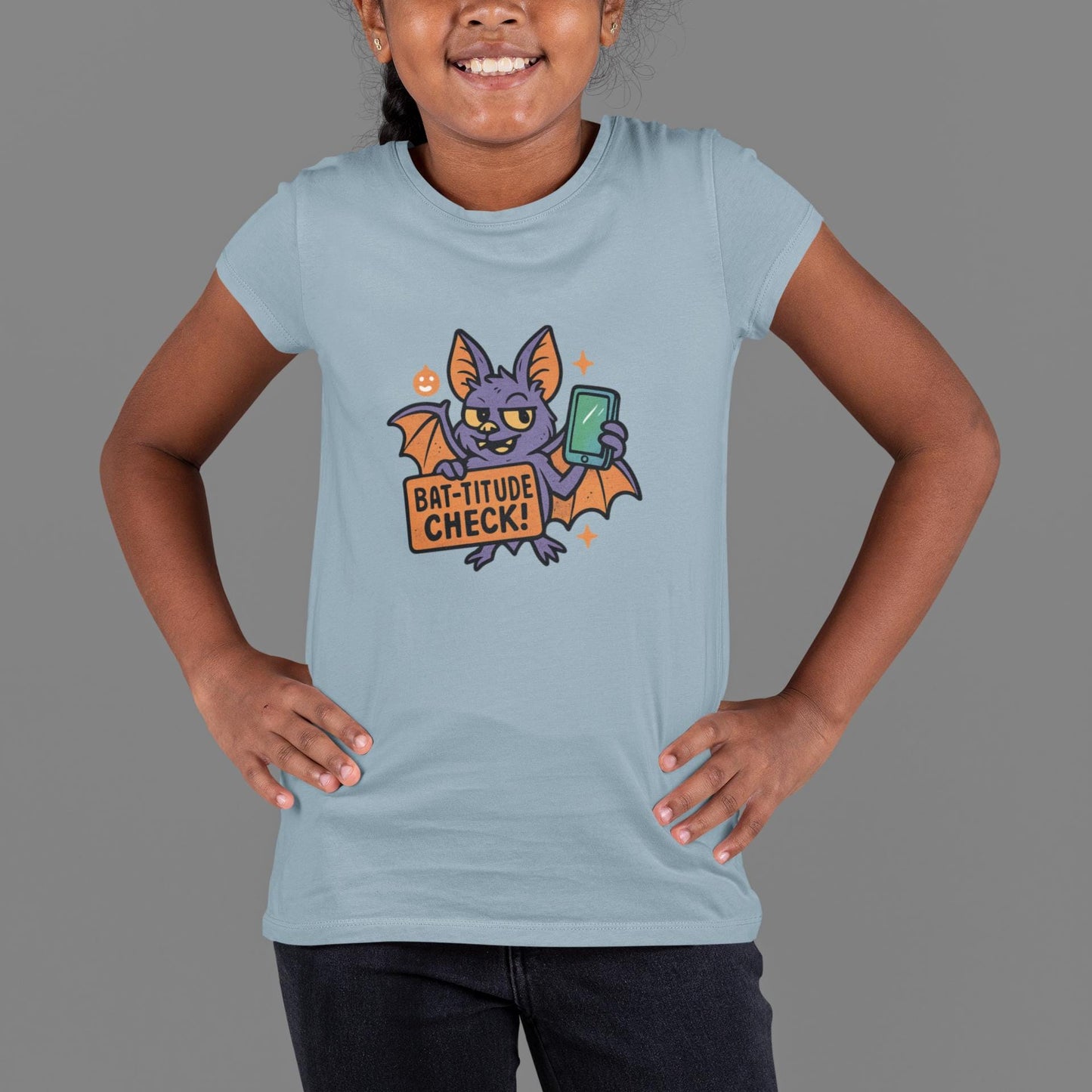 Funny Youth Tee with Batitude Check Design, Kids Halloween Shirt, Bat Shirt for Children, Cute Halloween Outfit, Gift for Halloween Party