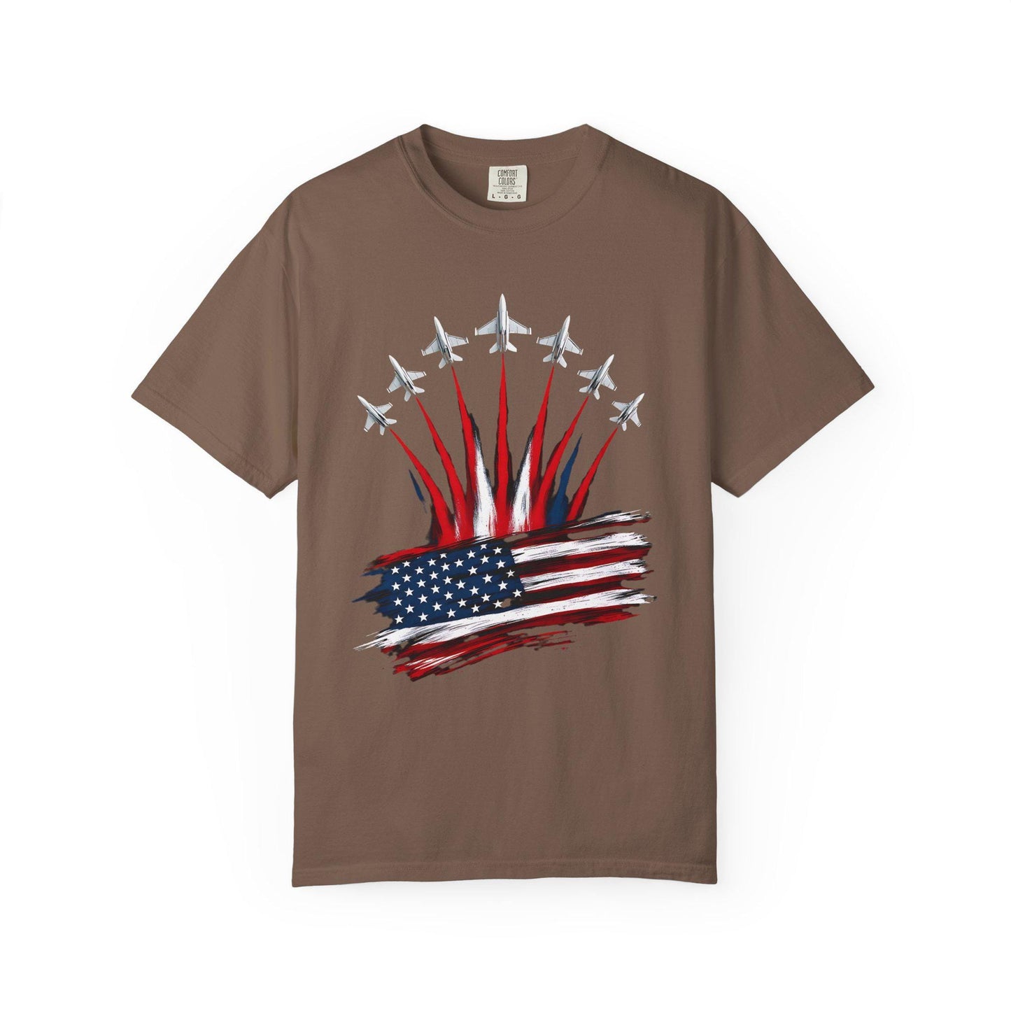 Patriotic American Flag, Fighter Jet T-Shirt, Unisex Tee for July 4th, American Pride, Independence Day, Red White Blue, Comfort Colors Wear