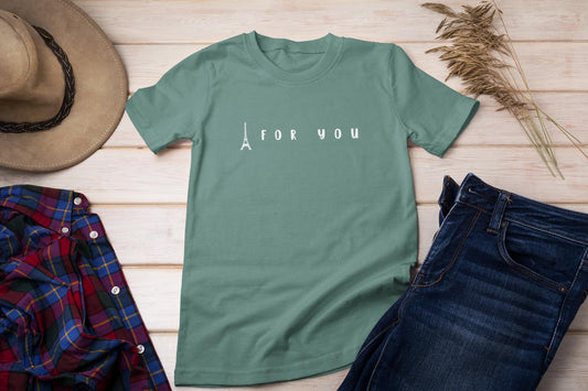 Eiffel in Love Unisex Tee, Fun Playful Summer Beach Tshirt, Flirty French Kiss Top, Paris Vacation Shirt, Romantic Graphic Tee for Him or