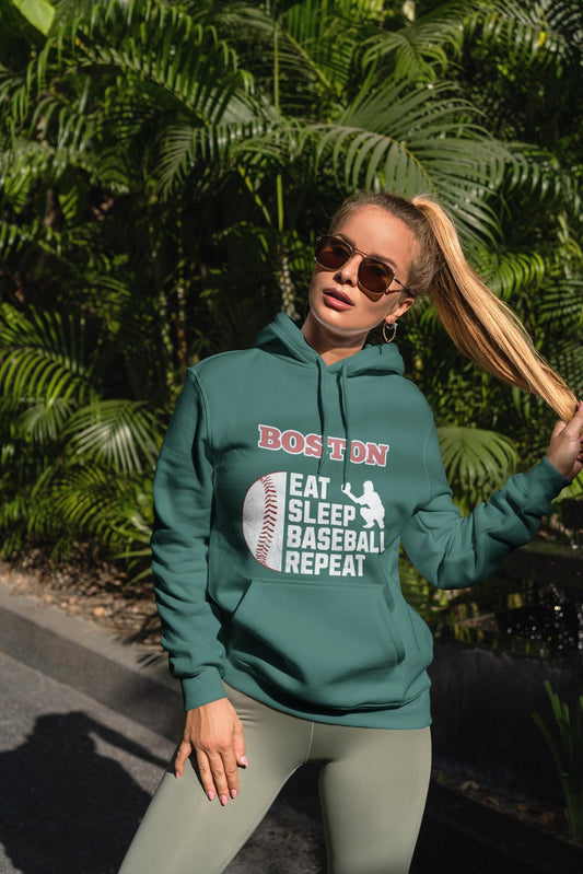 Boston Eat Sleep Baseball Hoodie, Red Sox Hoodie, Comfort Colors Vintage Hoodie, Fenway Park Apparel, MLB Hoodie Fan Gift for Her or Her