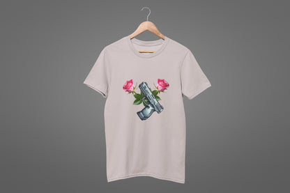Gun and Rose Graphic Tee, Second Amendment Rights T-Shirt, Girls Just Wanna Have Guns Shirt, Pistol and Roses Design, 2A Rights Comfort