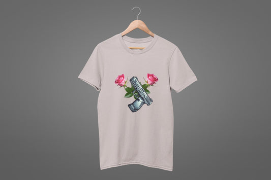 Gun and Rose Graphic Tee, Second Amendment Rights T-Shirt, Girls Just Wanna Have Guns Shirt, Pistol and Roses Design, 2A Rights Comfort