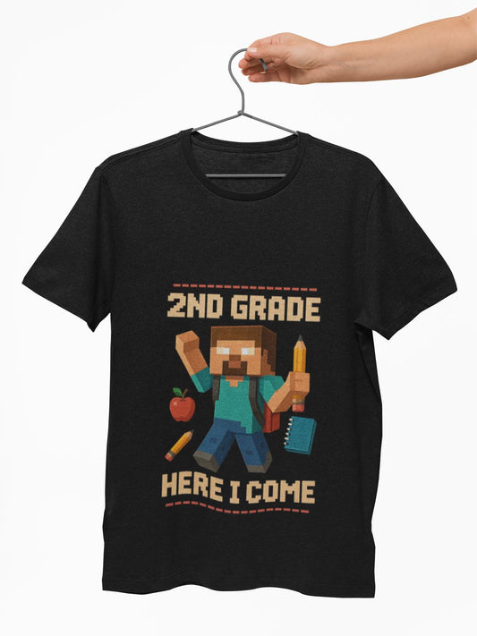 2nd Grade Here I Come Tee, Kids Cotton T-Shirt, Funny Back to School Children's T-Shirt Gift, Kids Birthday Present for Fisrt Day of School