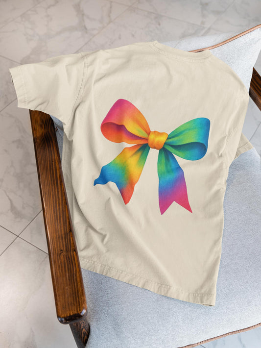 Colorful Rainbow Bow Youth TShirt, Back To School Student Tee, First Day Of School Shirts, Elementary , Middle,  High School Shirt for Girls