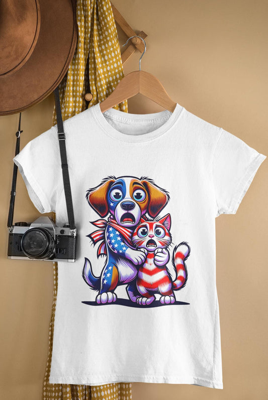 4th of July Dog and Cat T-Shirt, Men and Women Garment-Dyed Tee for July 4th, Summer BBQ, Independence Day, Red White Blue, Comfort Colors.