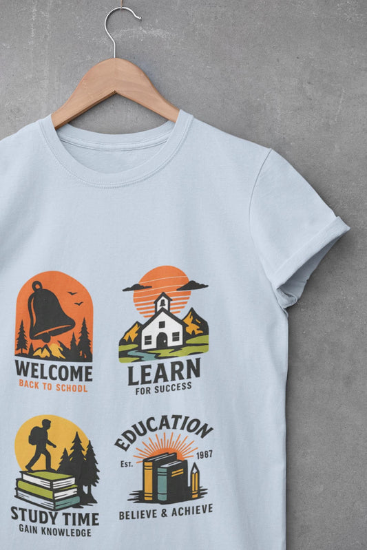 Kids Educational Tee - Welcome, Learn, Study Time, Fun Learning Shirt, Classroom Style, Back to School, Gift for Boys & Girls back to School