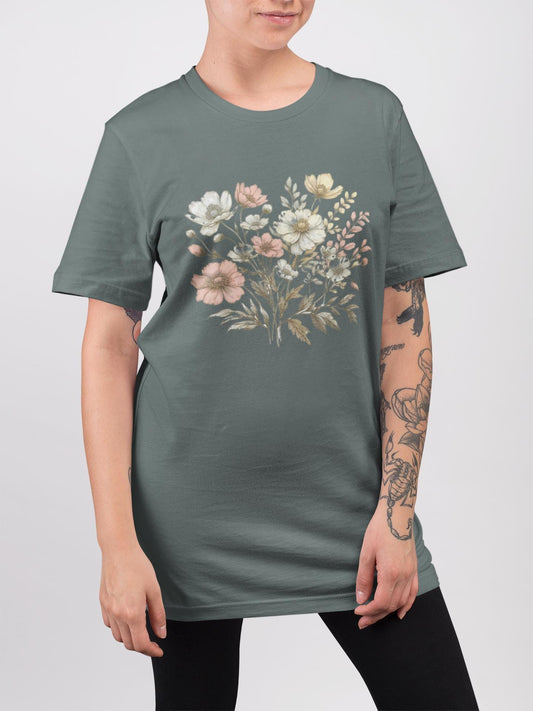 Boho Wildflowers Short-Sleeve T-Shirt, Spring Fashion, Casual Outdoors Wear, Feminine Tee, Women's Floral Graphic Tee, Comfort Colors Tshirt