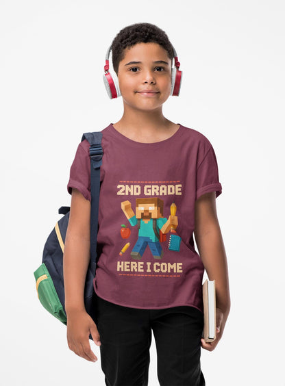 2nd Grade Here I Come Tee, Kids Cotton T-Shirt, Funny Back to School Children's T-Shirt Gift, Kids Birthday Present for Fisrt Day of School