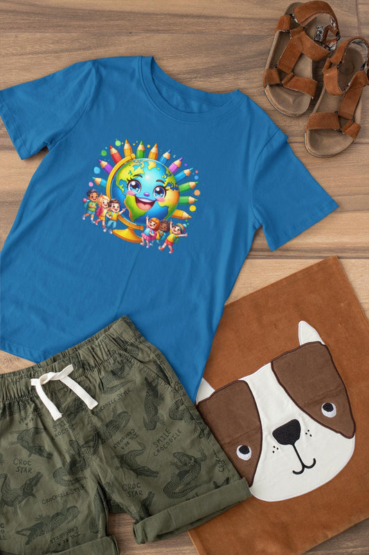 Kids Back to School T-Shirt, Cheerful Globe Graphic Tee, Fun Shirt for Children, Cool Back to School Clothing for Him and her, Gift For Kids