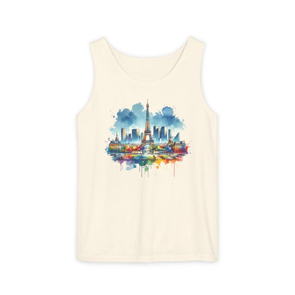 Paris en Couleur Tank Top, Eiffel Tower Art Shirt, Vacation Vibe Tee, Summer Wardrobe Essential, Casual Holiday Weekend Wear