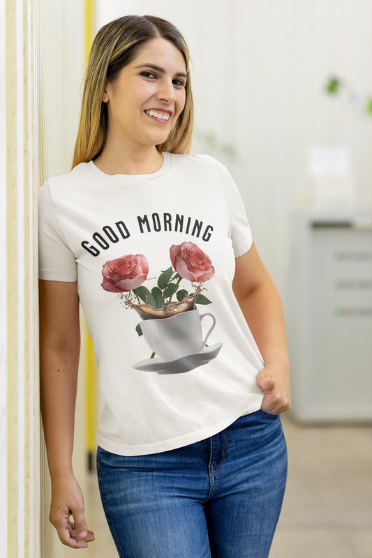 Good Morning Floral Coffee Tee, Unisex Jersey Short Sleeve Tee, Inspirational Gift, Birthday Gift, Casual Wear, Spring Vibes