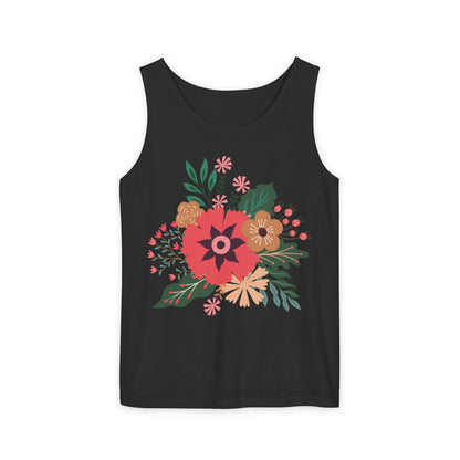 Boho Floral Tank Top, Soft Cotton Summer Tee, Boho Chic Top, Gift for Her, Casual Wear, Fun Vibes Shirt, Comfort Color, Summer Style Blouse,
