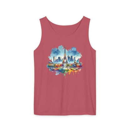 Paris en Couleur Tank Top, Eiffel Tower Art Shirt, Vacation Vibe Tee, Summer Wardrobe Essential, Casual Holiday Weekend Wear