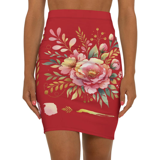 Floral Women's Mid-Waist Pencil Skirt, Chic Design for Everyday, Office Wear, Floral Fashion Statement, Gift for Her, Fun Spring Summer Wear