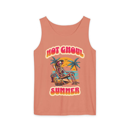 Summerween Hot Ghoul Summer Tank Top, Unisex Garment-Dyed Tank Top, Funny Monster Beach Party, Spooky Vacation Tank Top, Trendy Spooky Ghoul