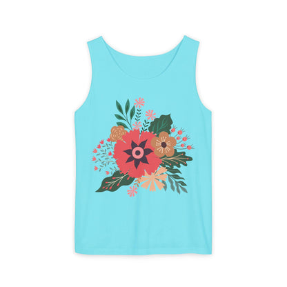 Boho Floral Tank Top, Soft Cotton Summer Tee, Boho Chic Top, Gift for Her, Casual Wear, Fun Vibes Shirt, Comfort Color, Summer Style Blouse,
