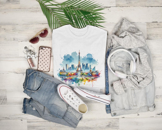 Paris en Couleur T-Shirt, Casual Fashion Tee, Gift for Travelers, Summer Wardrobe Essential, Eiffel Tower Art Shirt, Vacation Vibe Tee