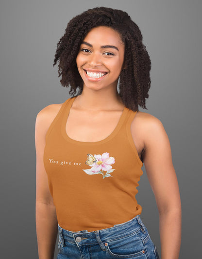 Whimsical Floral Butterfly Tank Top, Nature Lover Shirt, Everyday Casual Tee, Gift for Her, Spring Fashion Top, Eco-friendly Apparel, Unisex