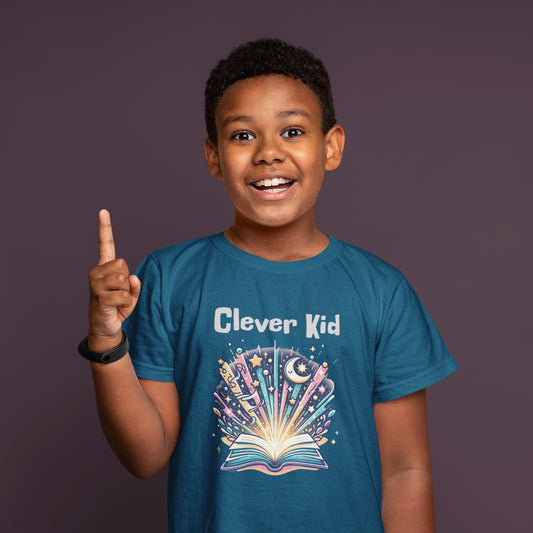 Clever Kid Tee, Kids T-Shirt, Fun Cotton Tee for Young Scholar, Gift for Children, Birthday Gift, Back to School for Reading Enthusiast Tee