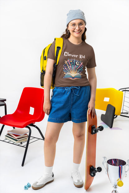 Clever Kid Tee, Kids T-Shirt, Fun Cotton Tee for Young Scholar, Gift for Children, Birthday Gift, Back to School for Reading Enthusiast Tee