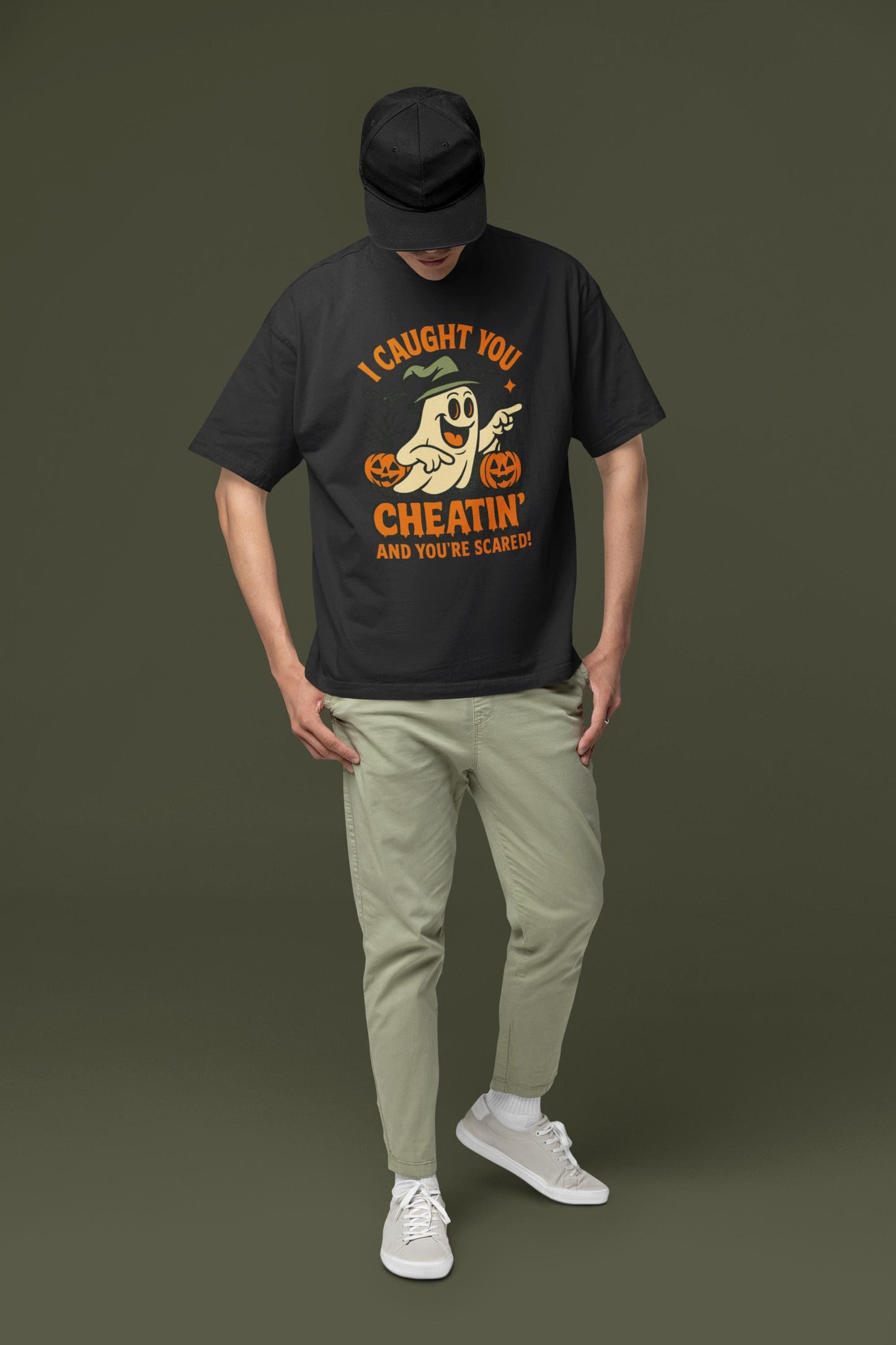 Playful Halloween T-Shirt, Funny Ghost Tee, Spooky Costume Top, Halloween Party Wear, Trick or Treat Shirt,  Halloween Cheating Meme T-Shirt