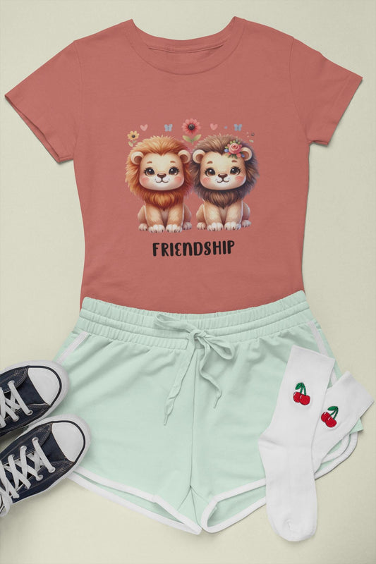 Kids Friendship Graphic Tee, Fun Shirt for Children, Cool Summer Clothing, Gift for Kids, Party Wear, Cool Boho Lion Natural Kids Youth Tee