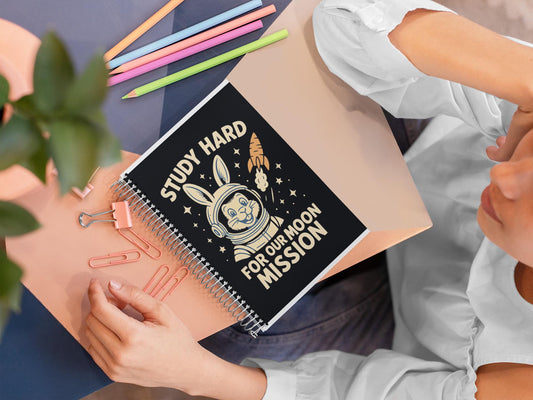 Astronaut Bunny Spiral Notebook - Study Hard for Our Moon Mission, Students Teachers STEM Gift Cute, Study Notes Planner Back to School