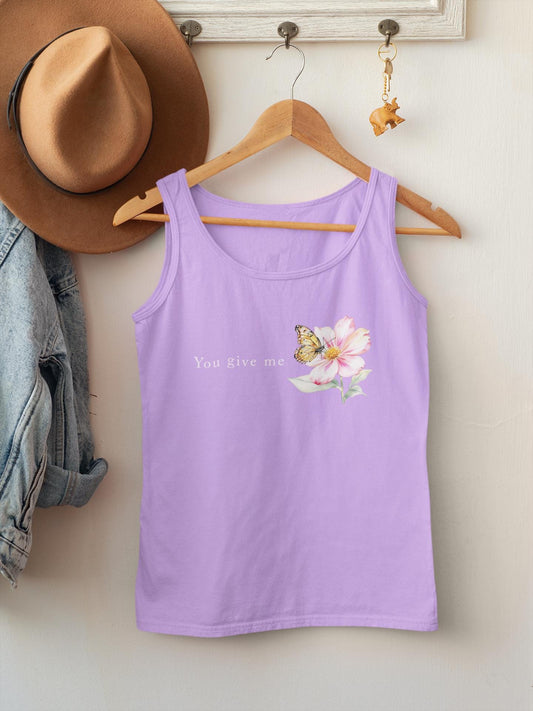 Whimsical Floral Butterfly Tank Top, Nature Lover Shirt, Everyday Casual Tee, Gift for Her, Spring Fashion Top, Eco-friendly Apparel, Unisex