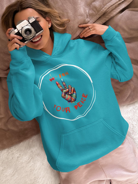 Cherrish Your Peace Sign Unisex Hoodie with Vibrant Design, Cozy Sweatshirt for Everyday Wear, Perfect Gift for Activists, Casual Streetwear