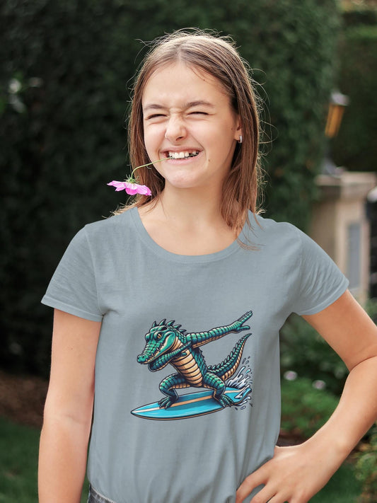Surfing Dinosaur Kids Tee, Fun Summer Shirt, School Clothing, Back to school  Tee, Cute Animal Graphic Tee, Youth Surf Shirt, Back to School